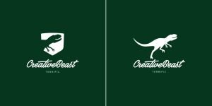 creative beast two logos: running dino & heraldic